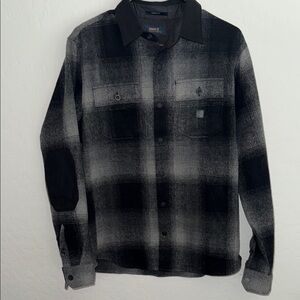Men’s ROARK Black and Gray Plaid Button-Up Shirt Size L